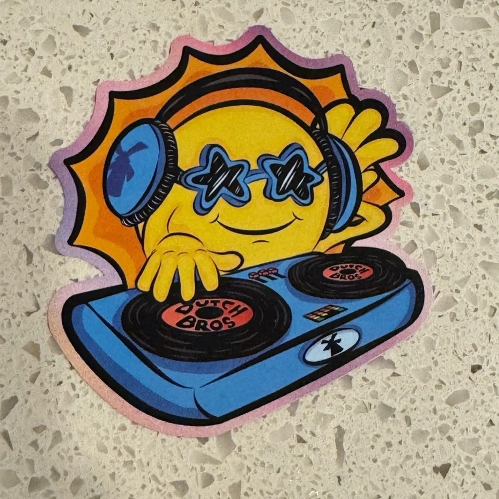 Dutch Bros Sunshine DJ Vinyl Sticker - Blue and Yellow 01.07.2025